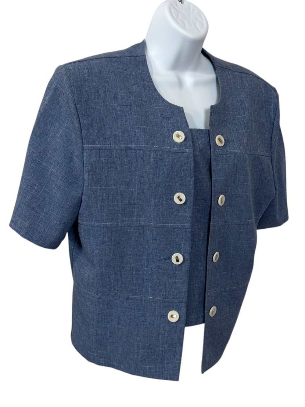 Vintage Dress Savvy New York Blue Croppe Jacket & Pants Sz 12 Removable Panel